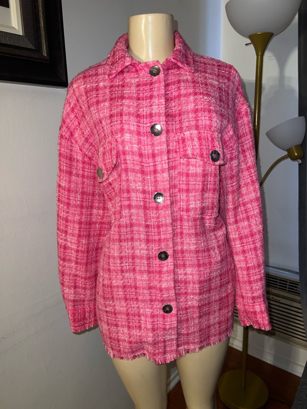 Zara Pink Plaid Button-Front Jacket